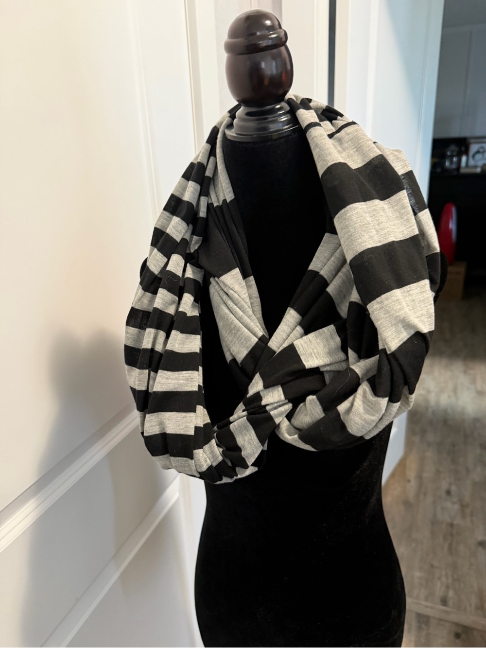 Striped Black and Gray Infinity Scarf - Home Accents